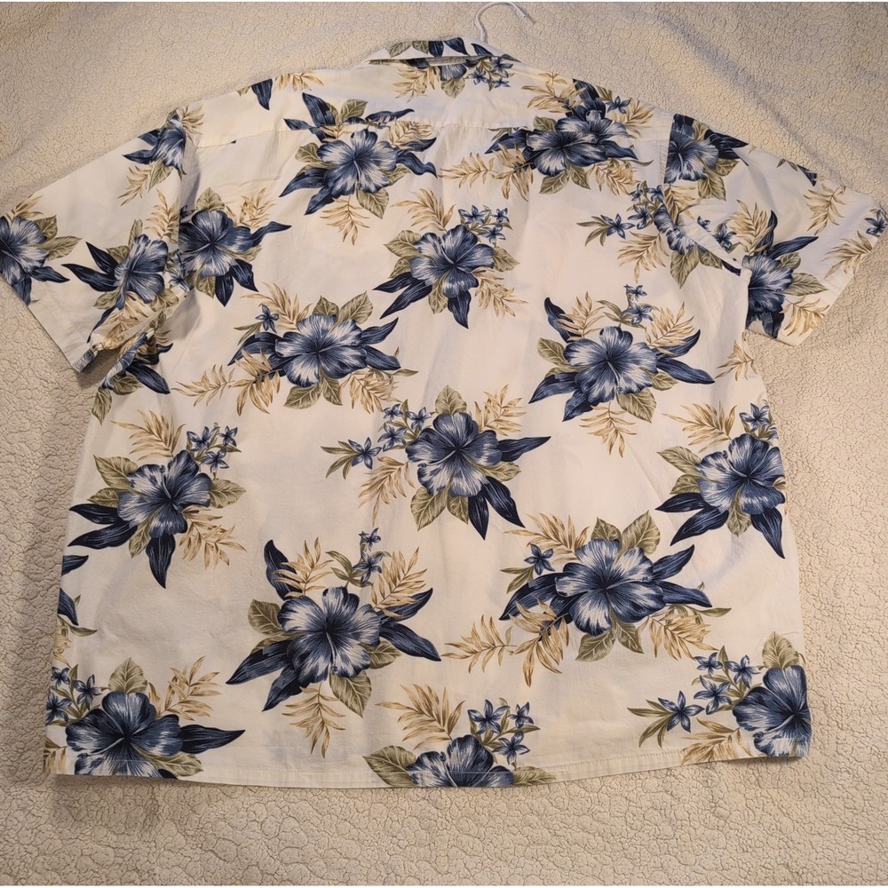 Vintage Pierre Cardin Men's Floral Hawaiian Shirt Blue White Botanical Aloha 2XL - Picture 2 of 8